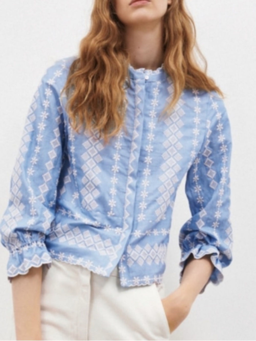 ZARA EMBROIDERED SHIRT BLUE